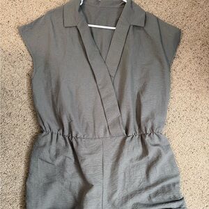 Sleeveless V-Neck Romper in Olive Gray